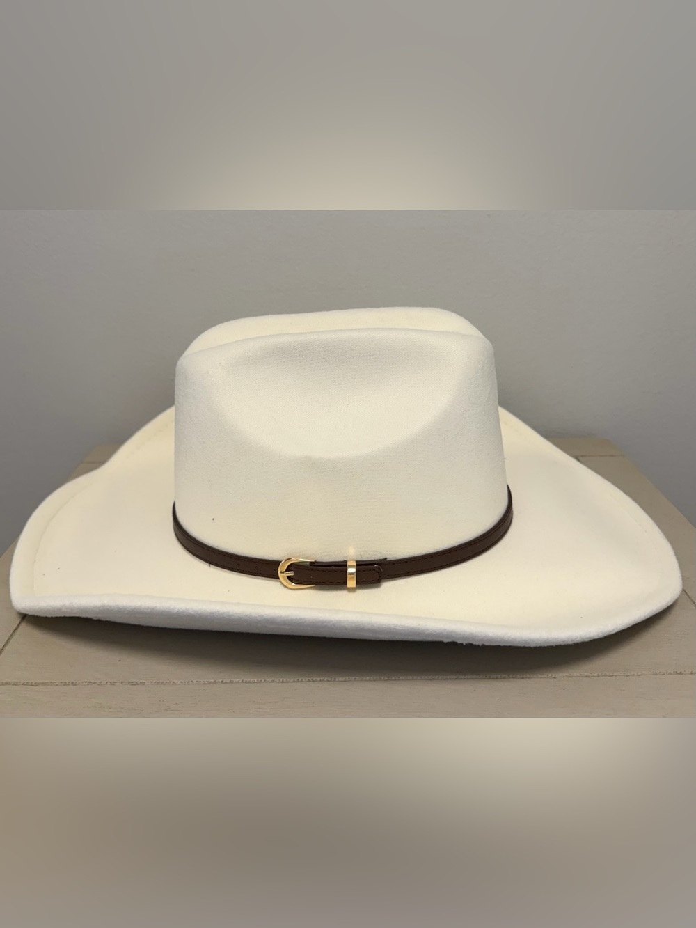 Cowboy Hat Ivory Faux Felt Western Boho Cattleman Crown Wide Brim O/S Unisex